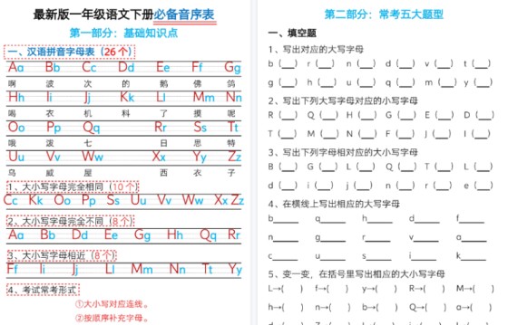 【2026春11页完整版】最新一年级语文下册必备音序表-免费学习资料下载 - 开学吧