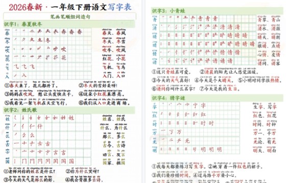 【2026春16页完整版】一下语文写字表笔画笔顺组词造句(16页)-免费学习资料下载 - 开学吧