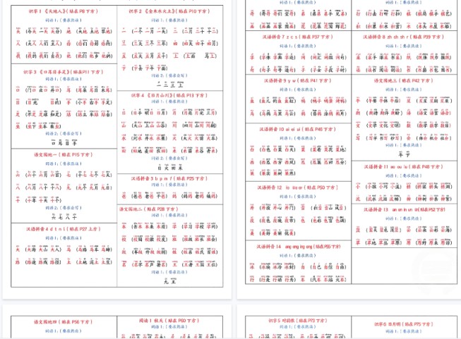 【6页完整版】一（上）语文彩色版课课贴-免费学习资料下载 - 开学吧