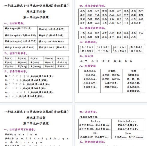 【16页完整版】一年级上语文1-8单元知识点梳理（务必掌握）-免费学习资料下载 - 开学吧