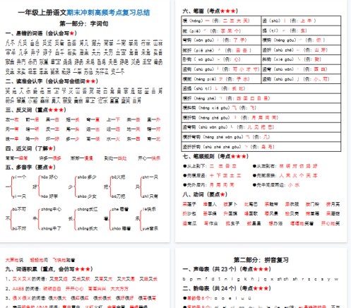 【10页完整版】一年级上册语文期末高频考点总结-免费学习资料下载 - 开学吧