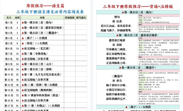 【2026春完整版】【三下语文】课文必背内容闯关表+背诵+默写版10页-免费学习资料下载 - 开学吧