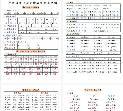 【15页完整版】一年级语文上册高频考点知识总结-免费学习资料下载 - 开学吧