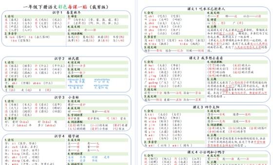【2026春8页】一年级下册语文彩色每课一贴-免费学习资料下载 - 开学吧