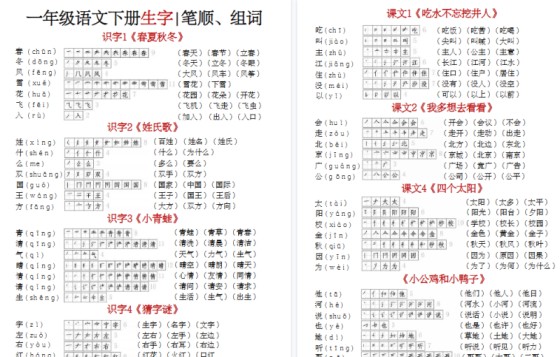 【2026春7页完整版】部编版一年级下册生字（笔顺组词）贴-免费学习资料下载 - 开学吧