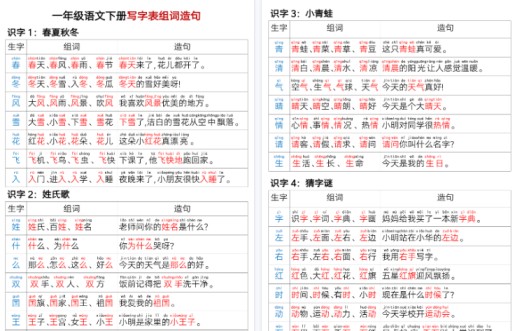 【2026春15页完整版】一年级语文下册写字表组词造句-免费学习资料下载 - 开学吧