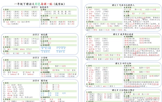 【2026春8页完整版】一年级下册语文彩色每课一贴-免费学习资料下载 - 开学吧