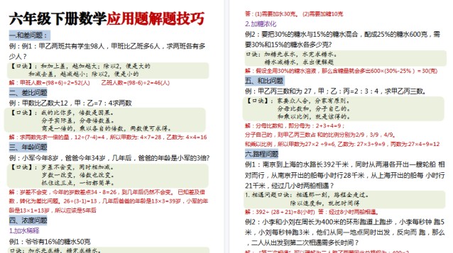 【2026春4页完整版】六年级(下)数学经典应用题解题技巧-免费学习资料下载 - 开学吧
