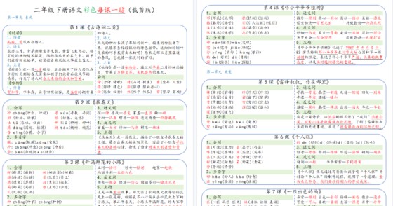 【2026春8页完整版】二年级下册语文彩色每课一贴-免费学习资料下载 - 开学吧