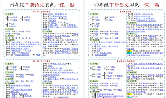 【2026春14页完整版】小学语文《课课贴》4年级下册-免费学习资料下载 - 开学吧