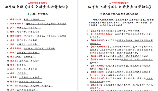 【9页完整版】四（上）语文全册重点必背知识-免费学习资料下载 - 开学吧