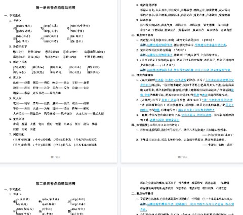 【16页完整版】四（上）语文 1-8单元考点梳理与拓展-免费学习资料下载 - 开学吧