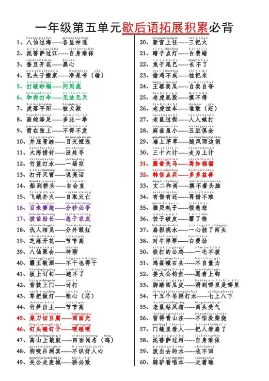 一下语文【歇后语拓展积累】第五单元-免费学习资料下载 - 开学吧