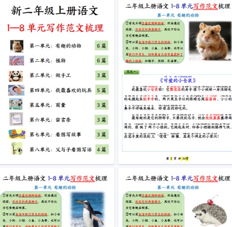 【34页完整版】二年级上册语文1-8单元看图写话必背范文33篇【期末高清版可直接打印】-免费学习资料下载 - 开学吧
