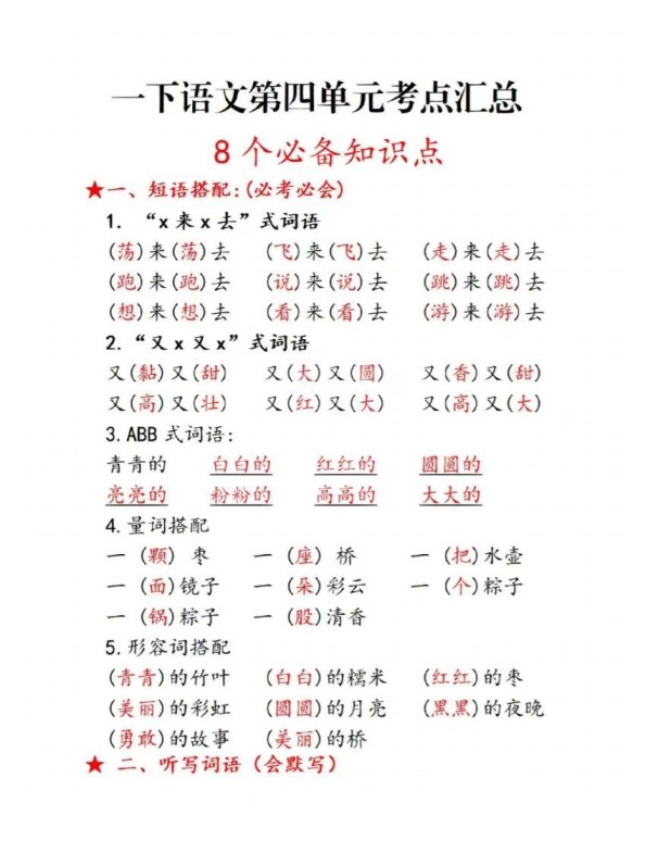 一下语文第四单元考点总结-免费学习资料下载 - 开学吧