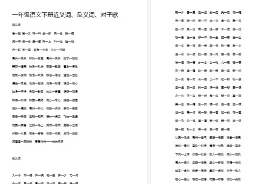 【6页完整版】近义词、反义词、对子歌【高清直接可打印】-免费学习资料下载 - 开学吧