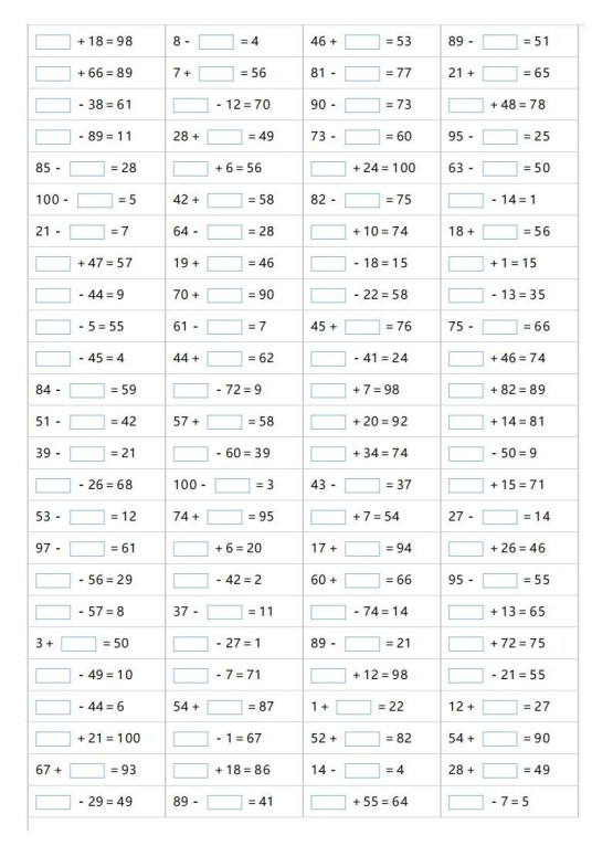 一年级上册数学100以内的填括号-免费学习资料下载 - 开学吧