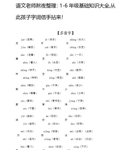 【8页新版】小升初复习：：1-6年级基础知识大全，从此孩子字词信手拈来！【高清完整版】-免费学习资料下载 - 开学吧