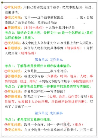 四年级上册语文《1-8单元阅读理解考点大全》-免费学习资料下载 - 开学吧