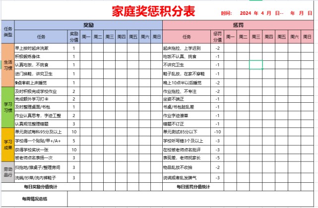 【新版】家庭奖惩积分表【高清无水印】-免费学习资料下载 - 开学吧