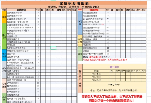 【新版】家庭积分明细表模板【高清无水印】-免费学习资料下载 - 开学吧