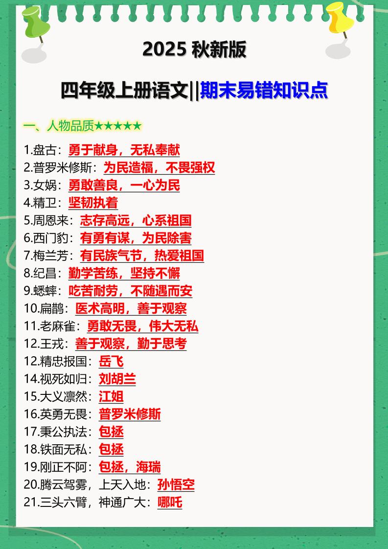 【2025秋新版】四年级上册语文‖期末易错知识点-小初高学习资料下载_真题试卷 - 开学吧资料库