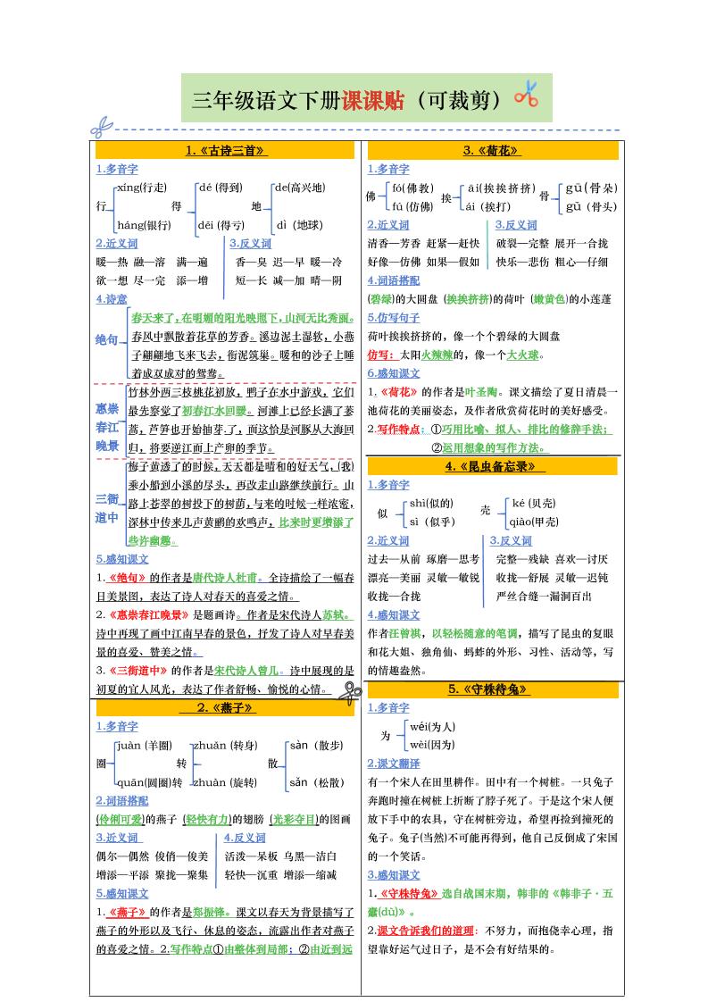 【课课贴彩色版(完整28课)】三下语文-小初高学习资料下载_真题试卷 - 开学吧资料库