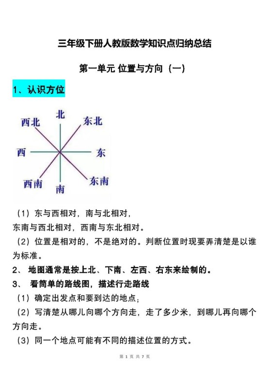 三下人教版数学知识点归纳总结-免费学习资料下载 - 开学吧