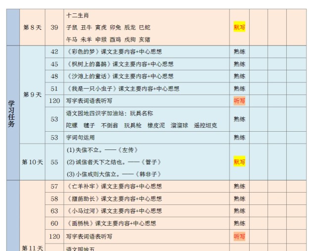 【期末三轮复习法闯关表】二下语文-免费学习资料下载 - 开学吧