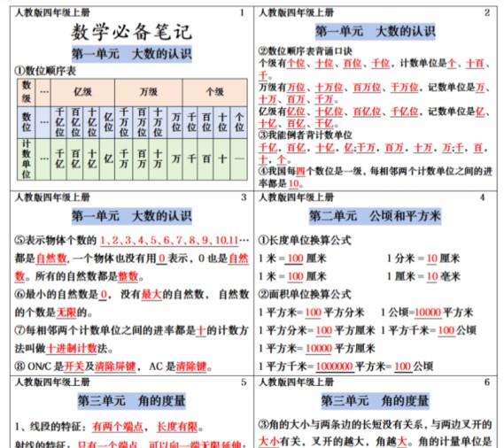四年级上册数学课课贴会员版-免费学习资料下载 - 开学吧
