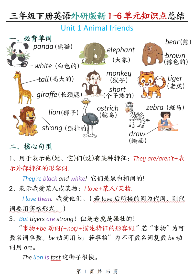 三年级（下）英语 1-6单元必背知识点总结外研版-小初高学习资料下载_真题试卷 - 开学吧资料库