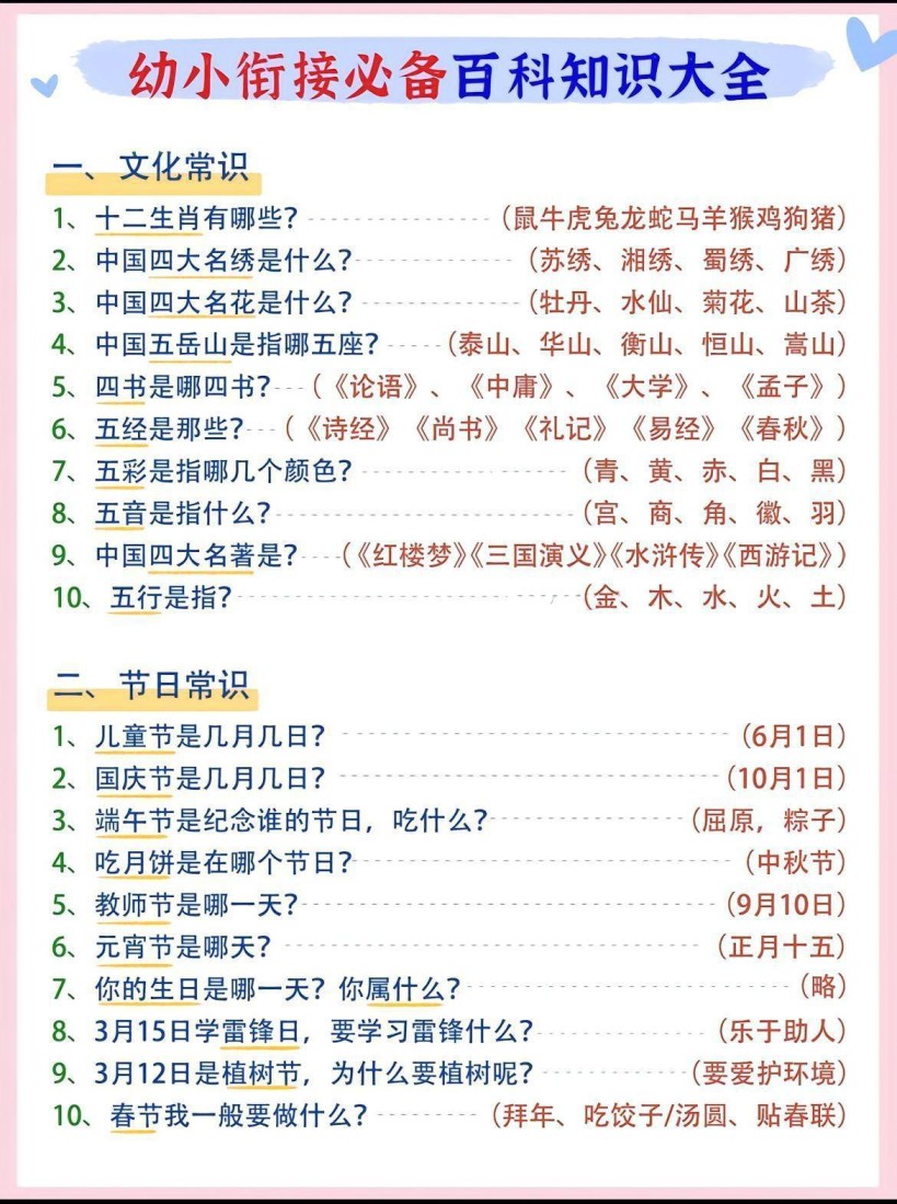 幼小衔接语文必备百科知识大全-免费学习资料下载 - 开学吧