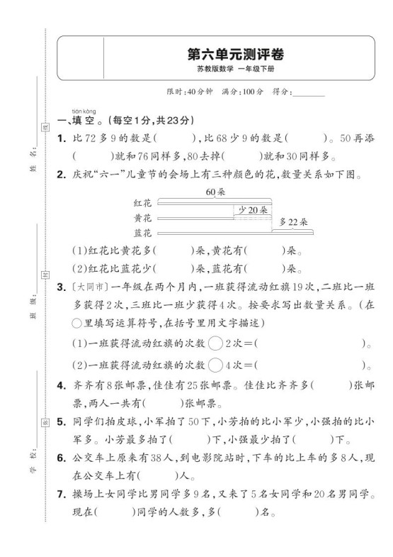 新一下苏教版数学第六单元测试卷（含答案）-免费学习资料下载 - 开学吧