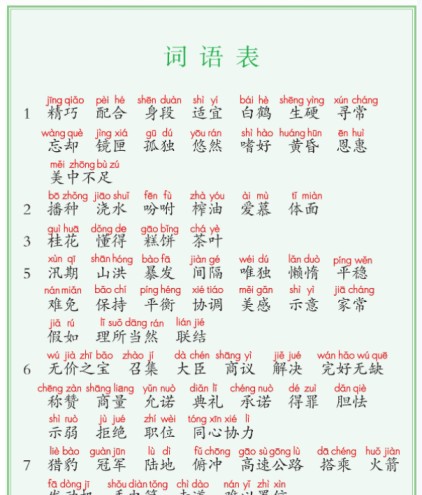 五上课后词语默写表-免费学习资料下载 - 开学吧