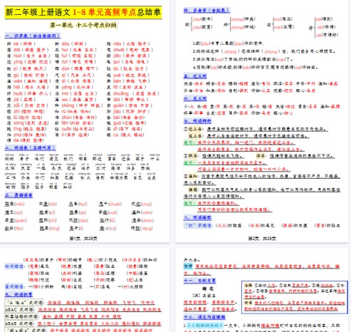【29页完整版】新二上语文期末1-8单元高频考点总结单（十二个考点归纳）-免费学习资料下载 - 开学吧
