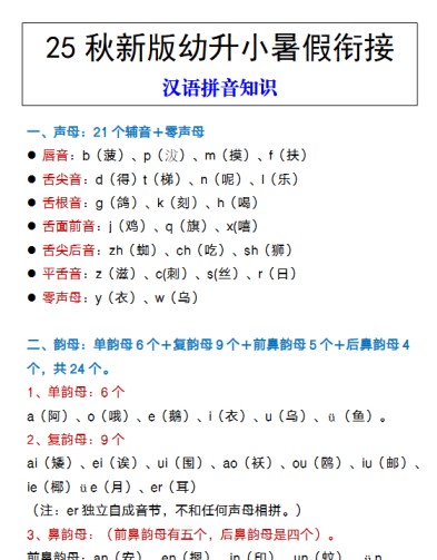 【2025秋新版】幼升小暑假衔接 汉语拼音知识-免费学习资料下载 - 开学吧