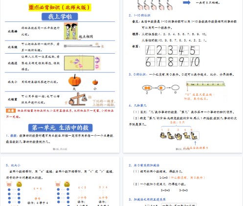 【高清11页整理】一年级上册全册知识点汇总《北师版》-免费学习资料下载 - 开学吧