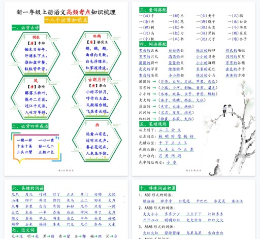 【高清10页整理】新一上语文高频考点知识梳理（十八个必背知识点）-免费学习资料下载 - 开学吧