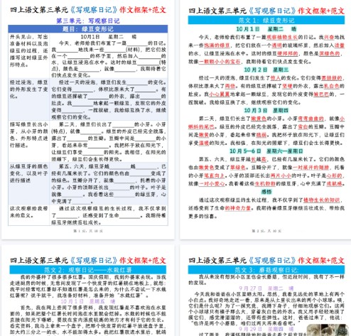 【高清23页整理】四年级上册语文第三单元《写观察日记》作文支架+观察记录表+优秀范文-免费学习资料下载 - 开学吧