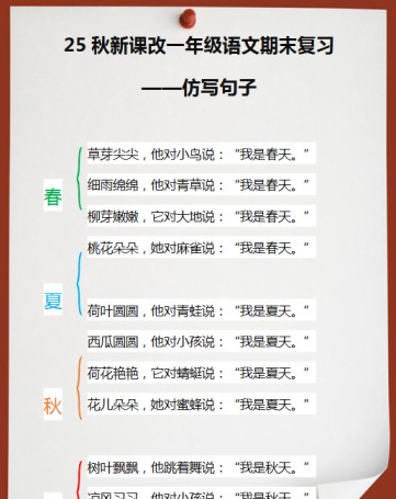【2025秋新版】一年级语文期末复习仿写句子-免费学习资料下载 - 开学吧