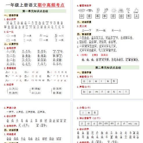 【高清7页整理】一上语文【期中高频考点】-免费学习资料下载 - 开学吧