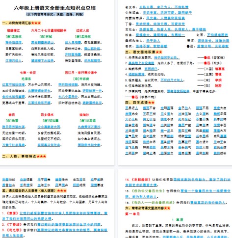 【高清11页整理】六年级上册语文必背知识-免费学习资料下载 - 开学吧