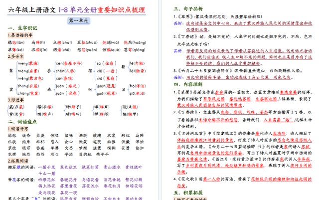 2025年新版六年级语文知识点期末总结（全册高频考点汇总）-免费学习资料下载 - 开学吧
