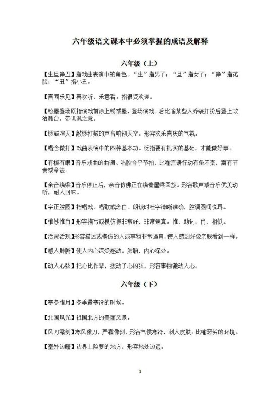 六年级上语文课本中必须掌握的成语及解释-免费学习资料下载 - 开学吧