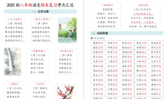 25新二上语文期末复习考点汇总12页-免费学习资料下载 - 开学吧