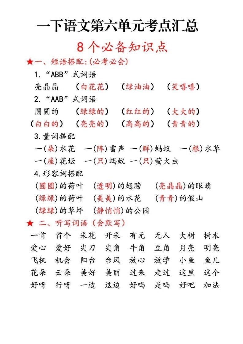 一下语文第六单元考点汇总-免费学习资料下载 - 开学吧