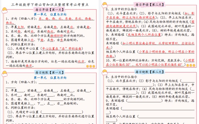【13页高清完整版】三年级数学下册必背知识点整理(早读晚默)-免费学习资料下载 - 开学吧