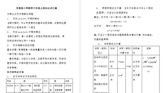 【7页高清完整版】六（上）苏教版数学知识重点汇总-免费学习资料下载 - 开学吧