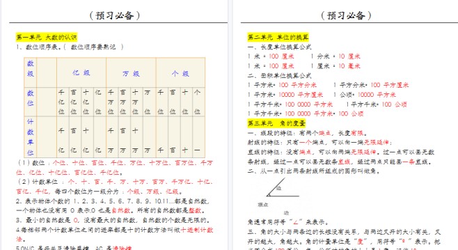 【9页高清完整版】【四上】数学必背汇总-免费学习资料下载 - 开学吧