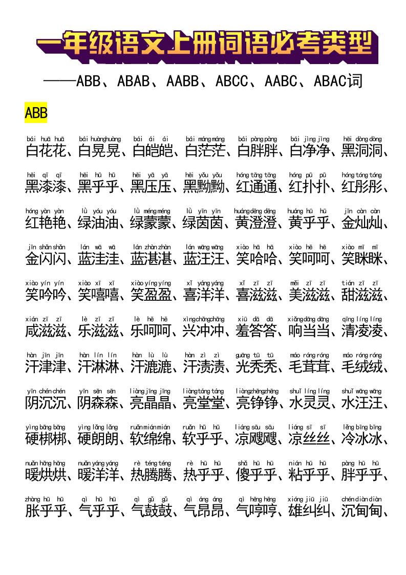一年级语文上册词语必考类型-小初高学习资料下载_真题试卷 - 开学吧资料库